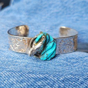 Sterling Silver and Turquoise Horse Head Cuff Bracelet